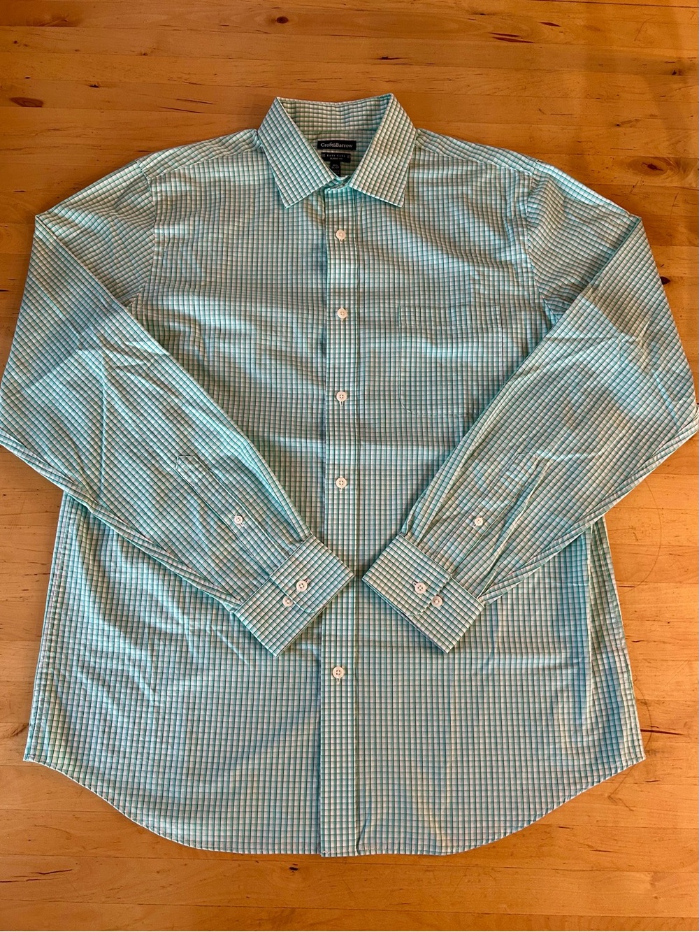 Croft & Barrow Easy Care Green Blue White Plaid Dress Shirt Classic 16.5 36/37